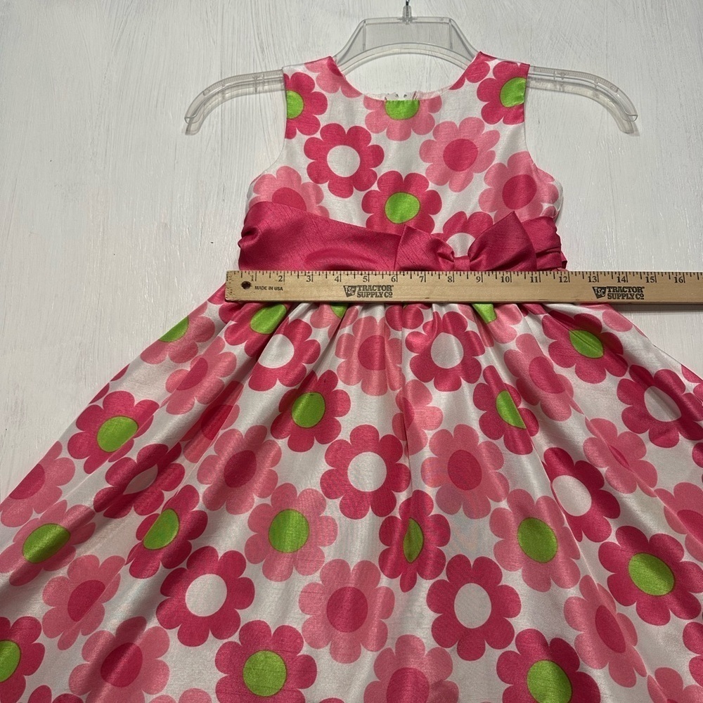 Rare Editions Girls 5 Pink Floral Satin Dress Bow Party Easter Spring Retro - Picture 4 of 9